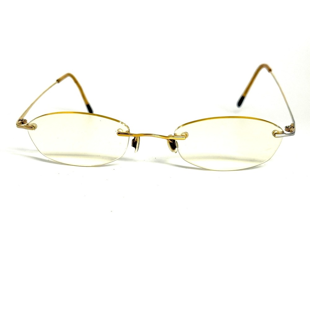 Marchon Airlock‎ 2 Rimless Eyeglasses Gold Tone Oval Minimalist Frames Vintage